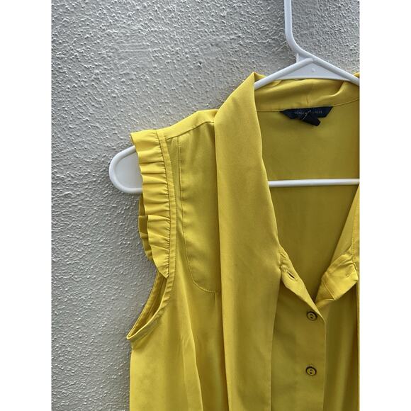 Tommy Hilfiger Womens Tank Top Size Medium Button Up Solid Yellow Necktie - Picture 3 of 12